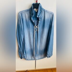 Cloth & Stone Blue Lace-Up Denim Shirt size L